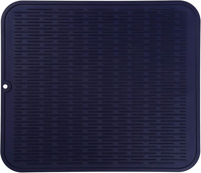 Silicone Dish Drying Mat for Multiple Usage,Easy clean,Eco-friendly,Heat-resistant Silicone Mat for Kitchen Counter or Sink,Refrigerator or Drawer Liner Navy Blue XL 18 inches x 16 inches