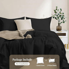 100-Percent Cotton Duvet Cover Set, Hidden Zipper Closure, Ultra Soft, Easy Care and Durable, Simple Bedding Style, Queen, Black (Comforter Not Included)