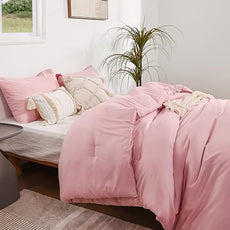 ROSGONIA King Size Comforter Set Pink, 3pcs (1 Boho Pink Comforter & 2 Pillowcases) All Season Bedding Soft Lightweight Bedspread Blanket Quilts