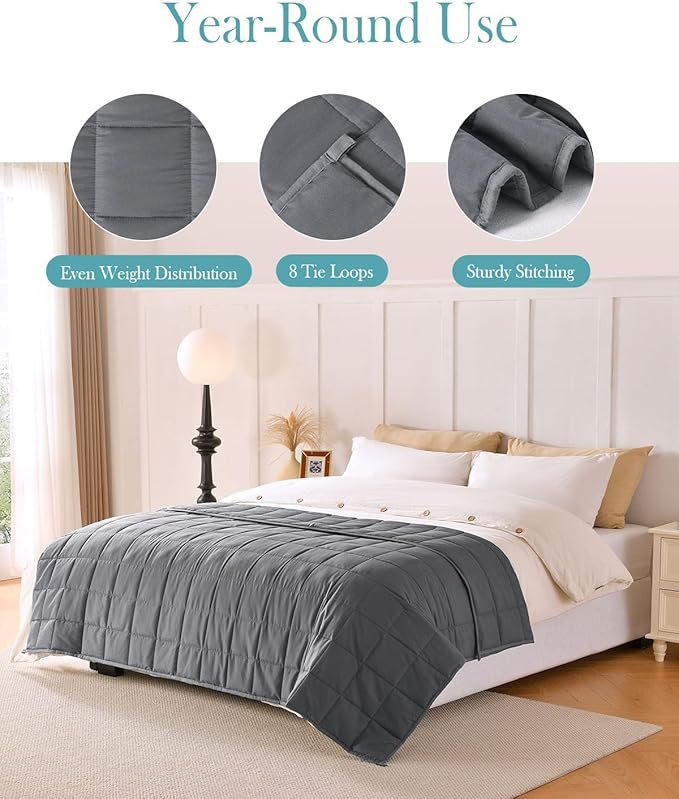 Topblan Weighted Blanket for Adults, Breathable Ultra Soft 15lbs Weighted Blanket Twin Full Size, Warm Heavy Blanket with Glass Beads, for Bed Sofa,48 x 72 inches, Dark Grey