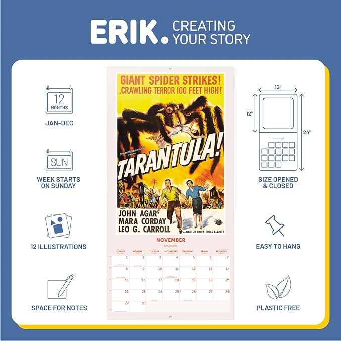Retro Sci-Fi Wall Calendar 2026 12" x 12" FSC® Plastic Free - Starts Week On Sunday | Family Planner Vintage Calendar 2026