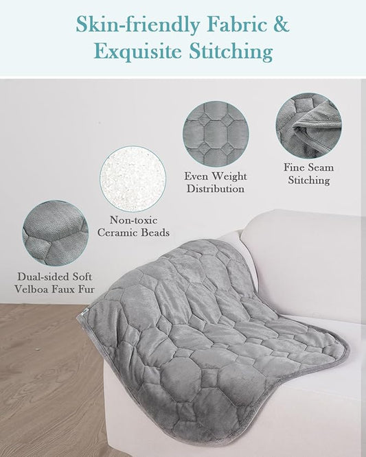 Topblan Weighted Lap Blanket 7lbs for Adults, Small Weighted Blanket Throw for Napping, Relaxation, Calming and Travel, Skin Friendly & Machine Washable for All-Season Sleeping, Grey 24x29 inches