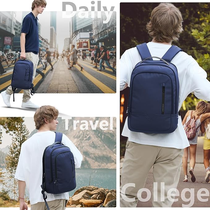 hk Laptop Expandable Smart Business Travel Work Backpack with USB Charging Port,Water Resistant Anti-theft Lightweight 15.6 Inch Computer Laptop Bag for Men Women Office College Commute-Blue