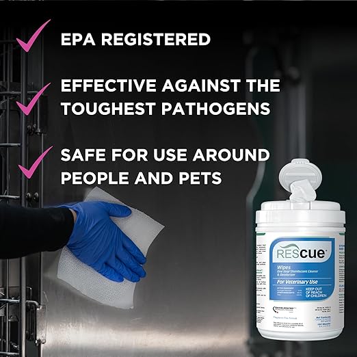 REScue Canister Wipes & RTU 32oz Disinfectant & Gallon Concentrate – Disinfectant Cleaner for Vet Use, Designed to Clean Kennels, Litter Boxes & More