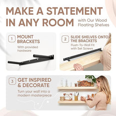 Homeforia 36 inch Wood Floating Shelves, High End Solid Natural Wood 36inch Large Floating Shelf Bathroom, Unfinished Wooden Floating Shelves for Wall, Heavy Duty Bracket, 36 X 6.5 X 1.75 in, Set of 2