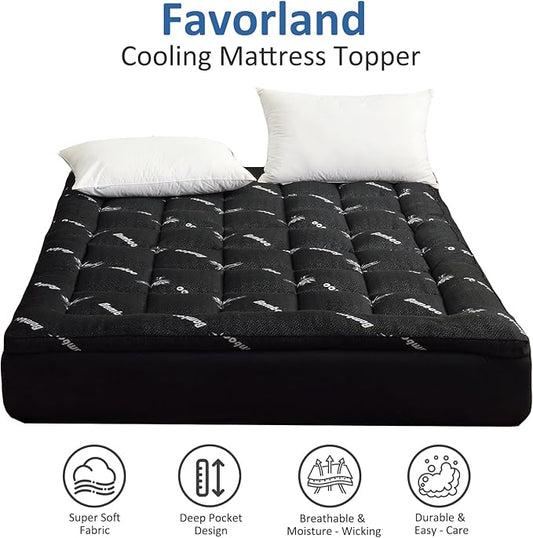 Favorland Mattress Topper Twin Size - Cooling Extra Thick Breathable Viscose Made from Bamboo Mattress pad - Soft Quilted Fitted Mattress Cover with 900 GSM Down Alternative Fill (8-21”Deep Pocket)