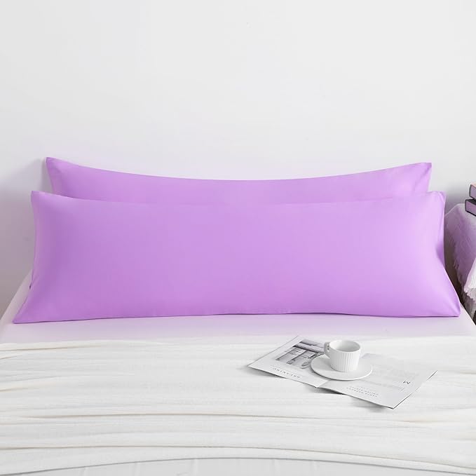 NTBAY Body Pillow Cases Set, 2 Pack Brushed Microfiber 20x54 Inches, Soft, Wrinkle, Fade, Stain Resistant Light Purple Pillow Cases with Envelope Closure
