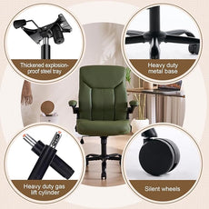 Office Chair, Ergonomic Computer Chair with Flip-up Arms Home Desk Chairs Comfy PU Leather Executive Mid Back Support Adjustable Height Tilt Lock Swivel Rolling Wheels, Green