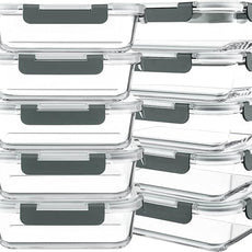 KOMUEE 10 Packs 30 oz Glass Meal Prep Containers,Glass Food Storage Containers with Lids,Airtight Lunch Bento Boxes,Microwave,Freezer and Dishwasher,Gray