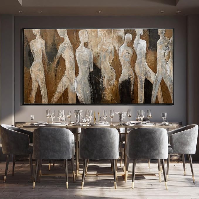 CHUDANHAO Black Line Wall Decor Brown Canvas Wall Art Figure Wall Decorations 29"x58" Large Pictures for Living Room Artwork for Office