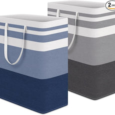 HomeHacks 2 Pack Large Laundry Baskets, Waterproof, Freestanding Laundry Hampers, Collapsible Clothes Hamper with Reinforced Handles in Laundry, College Dorm, Bathroom, Bedroom (Grey+Blue, 125Lx2)