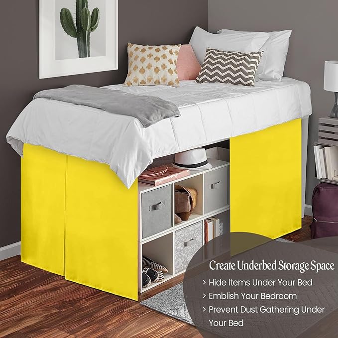 600TC -Dorm Bed Skirt - Split Corner Tailored Dorm Sized Bed Skirt - Dorm Room Essentials - Dorm Bed Skirt 100% Egyptian Cotton - Dorm Décor Bed Skirt Twin XL - 60" Drop (Yellow, Solid)