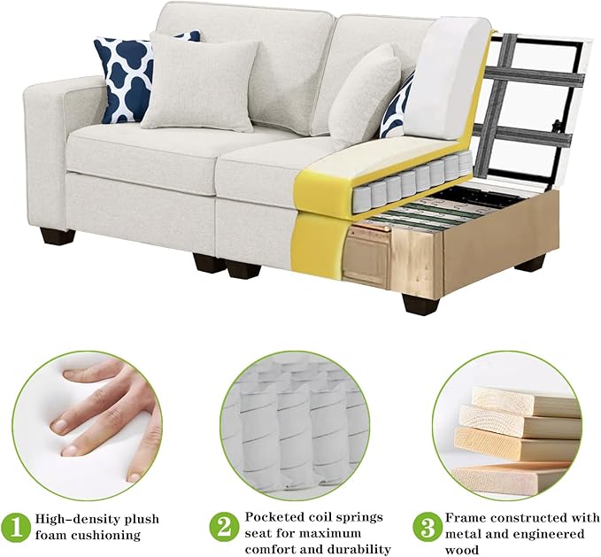 Legend Vansen Modular Sectional Sofa U Shaped Couch with Ottoman Modern Reversible Corner Sectional Couch for Living Room (Cream, U Shaped Sofa-2)