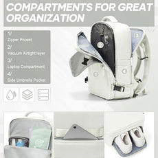 suwasp Vacuum Compression Backpack, 45L Expandable Travel Backpack with Electric Vacpack Pump, Travel Vacuum Bags with Shoe Compartment/17inch Laptop Compartment/USB Port, White