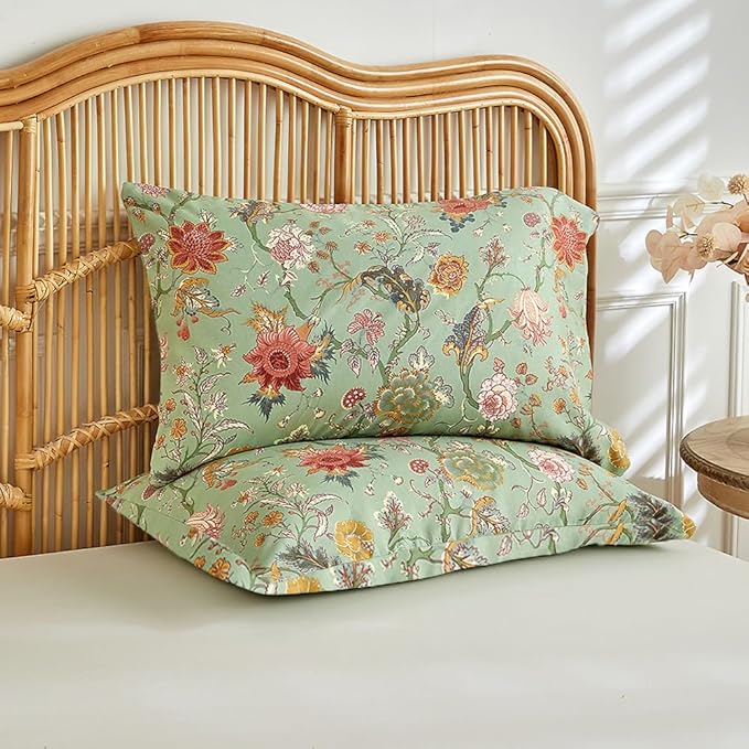 MKXI Farmhouse Floral Comforter Set Gorgeous Bed Comforter Print Orange Pink Flowers On Green Soft Comforter Twin XL Botanical Comforters Vine Pattern Aesthetic Bedding Comforter for All Season