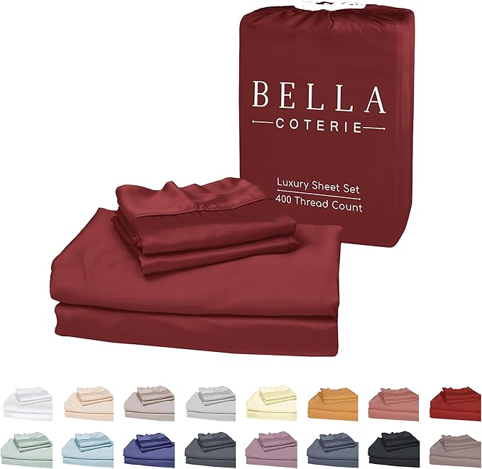 Bella Coterie Luxury Bamboo Viscose King Size Sheet Set | 100% Organically Grown | Ultra Soft | Cooling for Hot Sleepers | 18" Deep Pocket [Merlot] BC