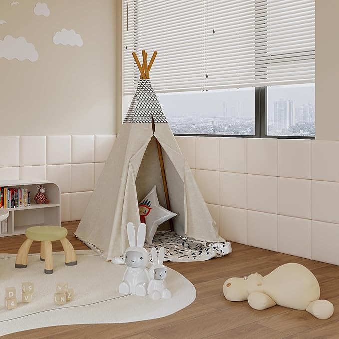 Yutianli 3D Anti-Collision Wall Padding for Kids Peel and Stick Headboard Wall Panels Pack of 10 Sized 11.8"x 11.8" White Self-Adhesive Panels for Playroom Bedroom Upholstered Wall
