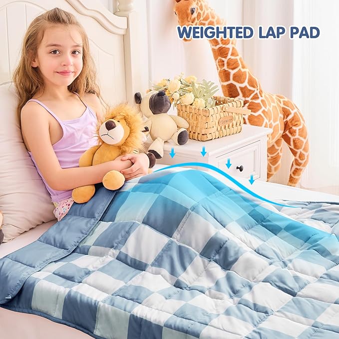 yescool Blue Checkered Weighted Blanket 3 Pounds Plaid Weighted Throw Blanket, Heavy Blanket for Sleeping, Tartan Bed Throw Blanket Gift for 20-40lbs, 36"x48"