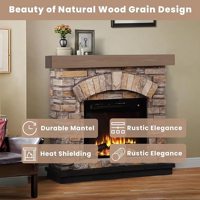 Fireplace Mantel Shelf, 80" Handcrafted Solid Wood Floating Shelf for Over Fireplace - Rustic Farmhouse Wall-Mounted Mantel with Heavy-Duty Hidden Bracket, 80"x8"x6"