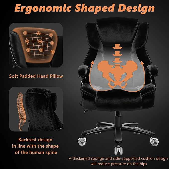 500lbs Fabric Big and Tall Office Chair,500lbs Heavy Duty Office Chair for Heavy People, High Back Executive Computer Chair with Adjustable Lumbar Support, Dual Rubber Wheel