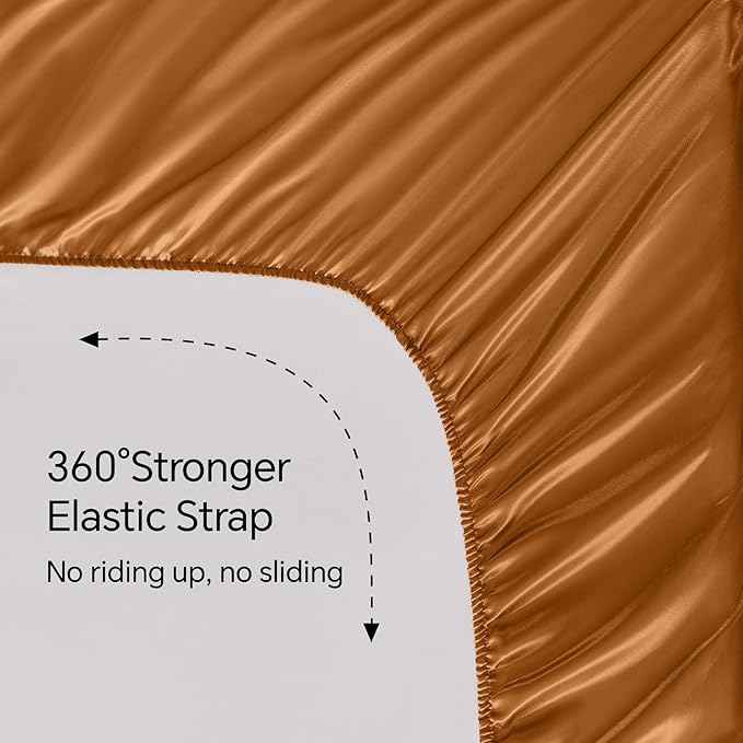 BEDELITE Satin Sheets Twin XL Size Bed Set, Luxury Soft Burnt Orange Silky Sheets for Hair and Skin, Similar to Silk Bed Sheets Set 3 Pieces with 1 Deep Pocket Fitted Sheet, 1 Flat Sheet, 1 Pillowcase