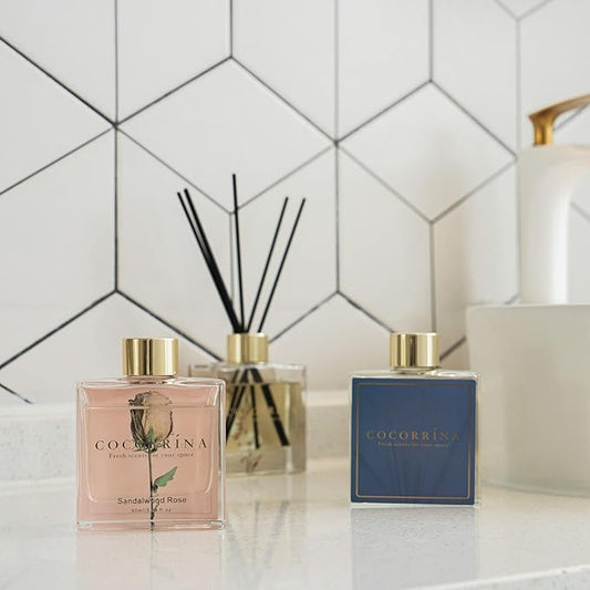 COCORRÍNA Reed Diffuser Set of 3-3 Pack/ 3.04 Fl.oz Diffuser with 24 Sticks Cashmere Vanilla/Sandalwood Rose/Clean Linen Reed Diffuser for Home Bathroom Office Decor