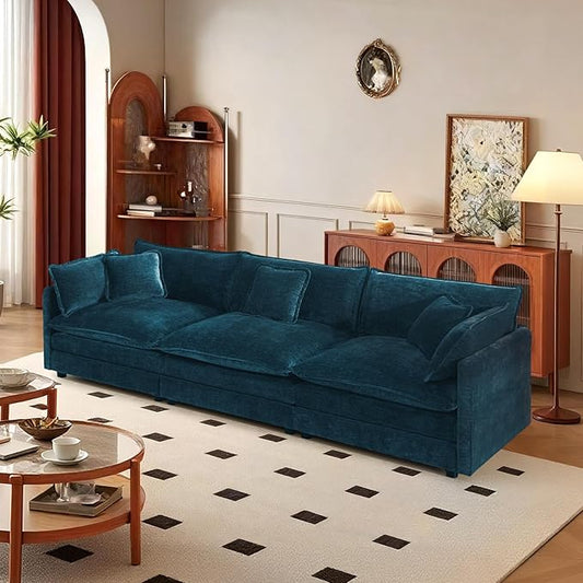 SoarFlash Chenille Sectional Sofa, Comfy Modular Loveseat Sofa, Modern 3-Seat Couch Deep Seat Sofa Set for Living Room,Deep Blue