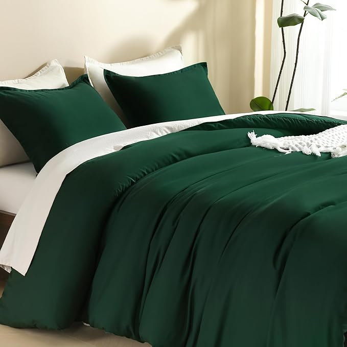 Litanika Comforter Set, Lightweight Solid Bedding Comforter Set, Fluffy Down Alternative Bed Set, Emerald Green, Full