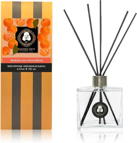 Rainier’s Gifts Reed Diffuser Set (Moroccan Tangerine) - Scented Oil Diffuser Sticks - Home Fragrance Aromatherapy Air Freshener 6.5 fl oz