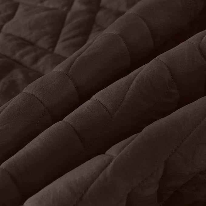 HORIMOTE HOME Quilt Set Twin Size Chocolate, Classic Geometric Diamond Stitched Pattern, Ultra Soft Microfiber Lightweight Bedding Set Bedspread Coverlet for All Season with 1 Quilt 1 Pillow Sham