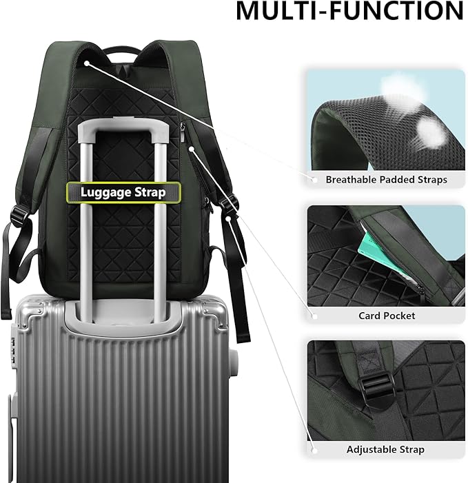 hk Laptop Backpack for Men Expandable Smart Business Backpack with USB Charging Port Water Resistant Anti-theft Lightweight 15.6 Inch Computer Laptop Bag for Office College Commute Travel Work-Green