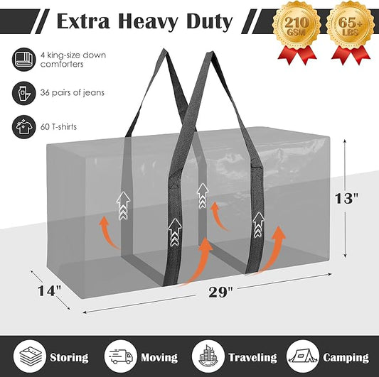 12 Pack Extra Large Heavy Duty Moving Bags with Reinforced Zipper & Wide Handles, Moisture-Resistant Storage Bins Packing Cubes for Clothes, College Dorm, Travel, and Home Organization, Black