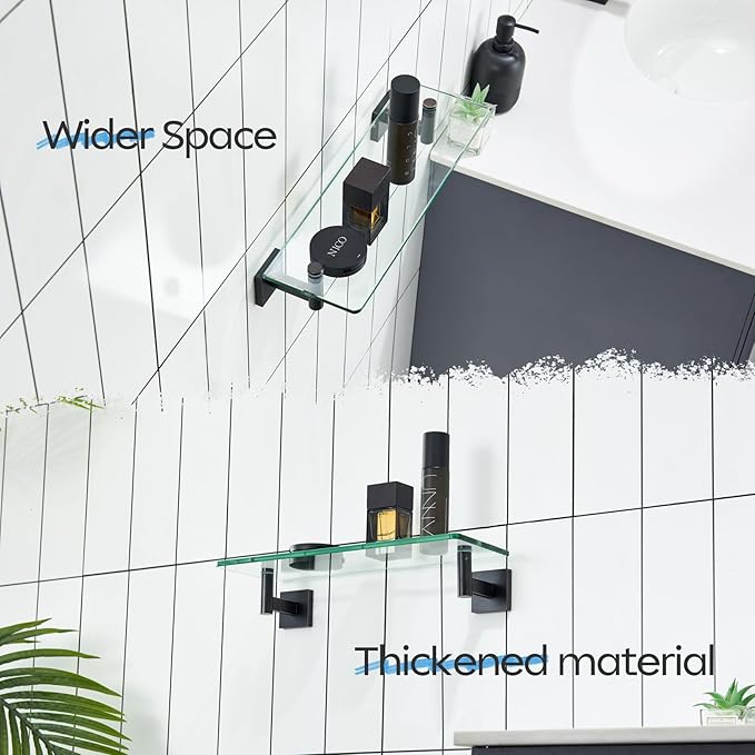 KOKOSIRI Wall Shelves Bathroom Hardware Glass Floating Shelf Small Hanging Rack Storage/Room Decor 16-Inch Oil Rubbed Bronze 2 Pack B1105ORB-L16-P2