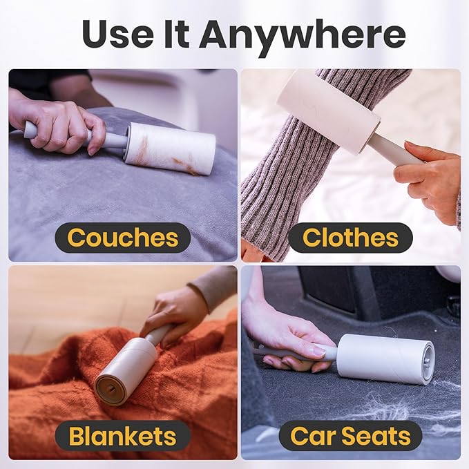 Lint Roller 600 Sheets (2 Rollers + 4 Refills) - Lint Rollers for Pet Hair Extra Sticky, DELOMO Mega Value Pet Hair Removal Tool for Clothes/Couch/Furniture/Car - Ideal Home Gift for Pet Owners