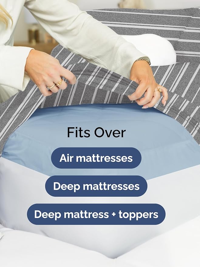 Extra Deep Pocket King Sheets - 4 Piece Breathable & Cooling Bed Sheets - Hotel Luxury Bed Sheet Set - Soft, Wrinkle Free & Comfy - Easily Fits Extra Deep Mattresses - Deep Pocket Grey Striped Sheets