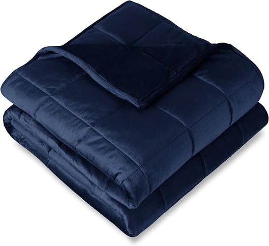 Bare Home Weighted Blanket Twin or Full Size 15lb (48"x72") for Adults - Minky Fleece - Premium Heavy Blanket Nontoxic Glass Beads (Dark Blue, 48"x72")