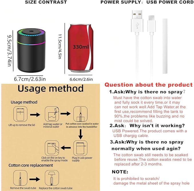 180ml Portable Small Humidifier with Colorful LED Night Light, USB Personal Desktop Humidifier for Car Home Office Travel, Auto Shut-Off, 2 Mist Modes, Super Quiet