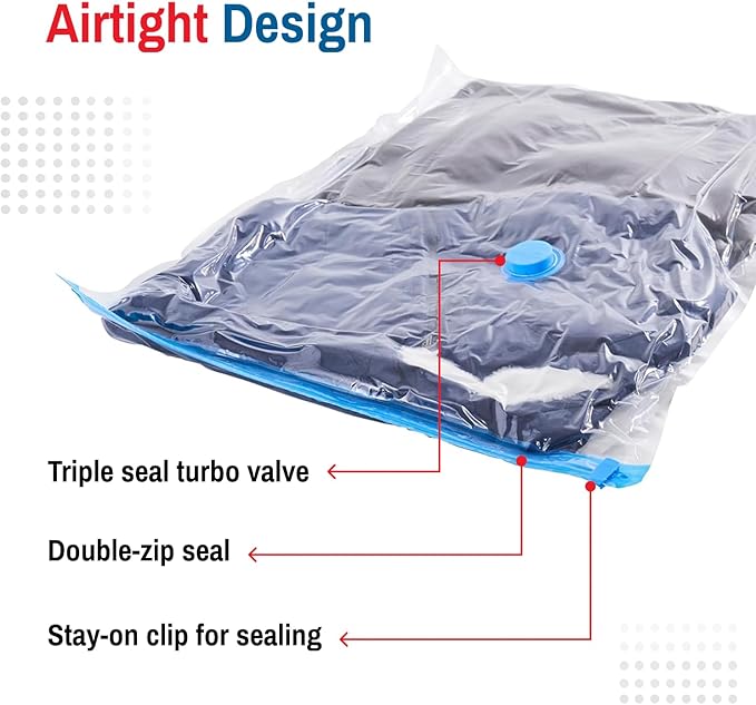 Spacesaver 4 Pack Jumbo Vacuum Storage Bags for Blankets & Clothes – Jumbo Vacuum Sealed Compression Bags with Hand Pump – Space Saver Storage Bags for Bedding, Moving, Travel & Organization