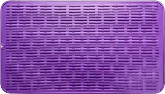 Silicone Dish Drying Mat for Multiple Usage,Easy clean,Eco-friendly,Heat-resistant Silicone Mat for Kitchen Counter or Sink,Refrigerator or Drawer Liner Purple 4XL 32 inches x 18 inches