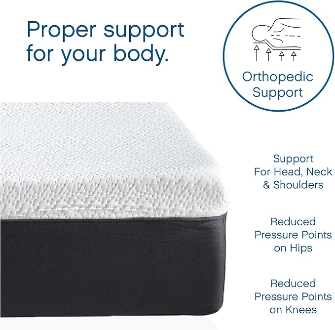 COOL GEL 12 Inch Queen Memory Foam Mattress Medium Firm, Queen Size Memory Foam Mattress Cooling, Made in The USA, 12" Depth with Pressure Relief, CertiPUR-US Certified No Fiberglass, CoolGel Bed