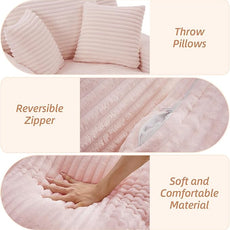 Oversized Chaise Lounge Chair Indoor Corduroy Sofa Bed with Throw Pillows Recliner Chair Comfy Large Deep Seat Sofa Couch for Living Room, Bedroom, Apartment (Pink)