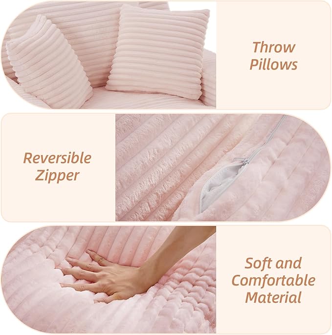 Oversized Chaise Lounge Chair Indoor Corduroy Sofa Bed with Throw Pillows Recliner Chair Comfy Large Deep Seat Sofa Couch for Living Room, Bedroom, Apartment (Pink)