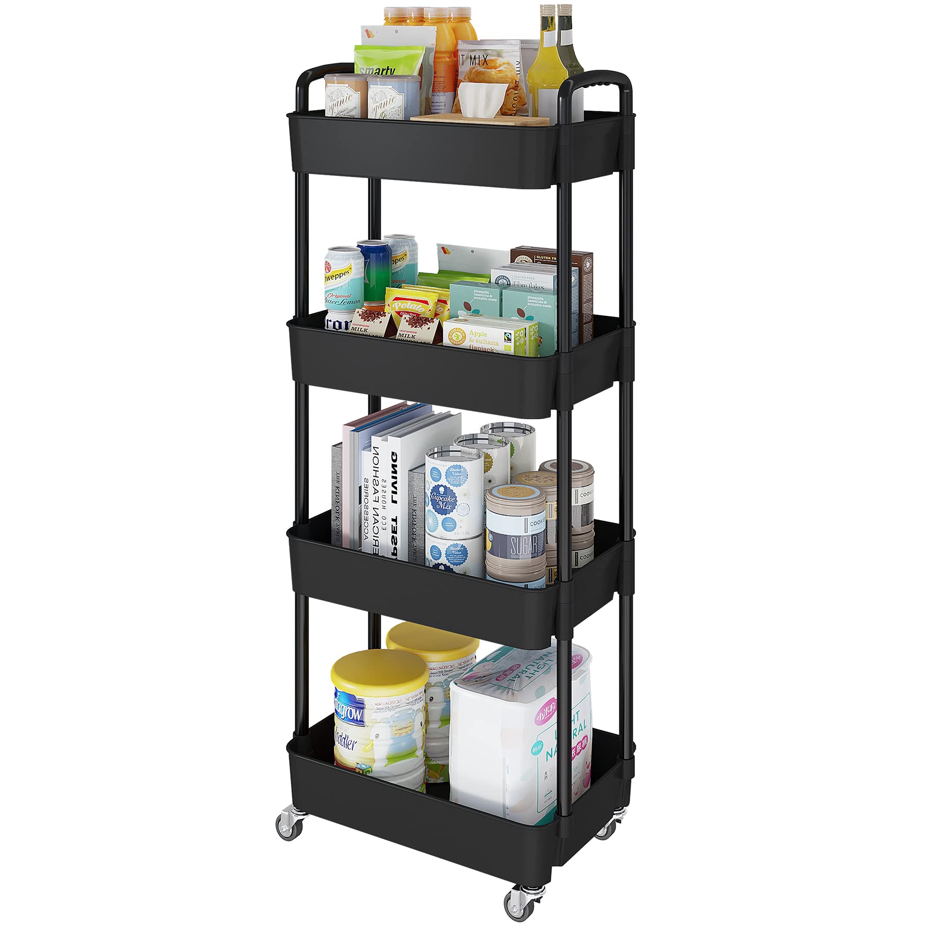 Laiensia 3-Tier Rolling Cart with Wheels,Multifunction Utility Storage Carts, Kitchen Storage Organizer,Mobile Shelving Unit for Bathroom,Laundry,with Classified Stickers,White