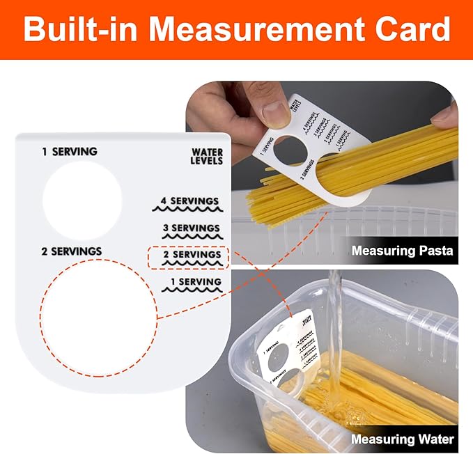 Microwave Pasta Pot with Strainer Lid & Measuring Cup Clip Quickly Cook 1-4 Servings-No Mess, Sticking or Waiting For Boil, Pasta Cooker in Microwave for Dorm Kitchen Office College Essential