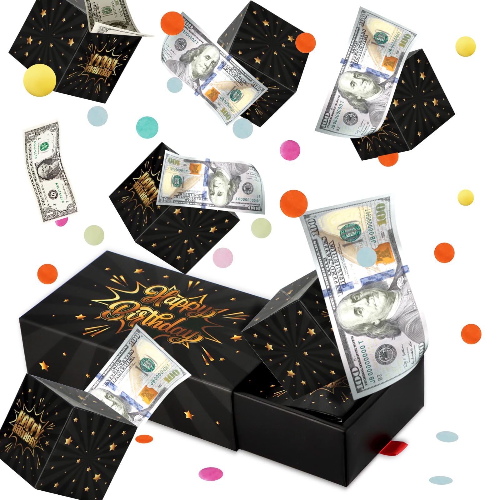 Happy Birthday Surprise Gift Box Explosion for Money - DIY Pop Out Folding Bounce Explosion Gift Box with Confetti - Birthday Money Bank - Cash Gift Idea for Women Men Kids (Pink)