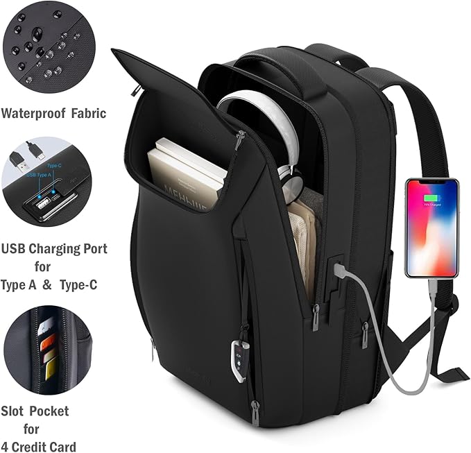 Expandable Travel Backpack, Business Laptop Backpack,Commute Backpack with USB Charging Port fit 15.6 Inch Laptop