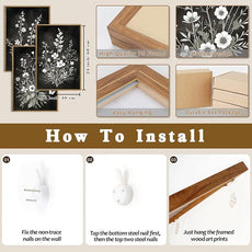 BINCUE Framed Black and White Floral Wall Art Set of 3 Botanical Wall Decor Flower Painting for Living Room Bedroom Office 16x24 Inches