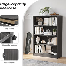 Farini 4 Shelf boockase Display Bookcase Freestanding Wooden Bookshelves for Home Office Living Room,48 Inch Height,Grey