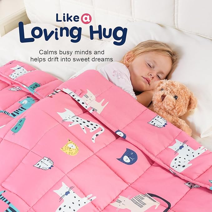 Kivik Breathable Weighted Blanket 3 lbs, Cooling Small Weighted Blankets, Ultra Soft Heavy Throw for Relaxing & Sleeping, Machine Washable, 36 x 48 Inches, Cute Cat Printing, Pink