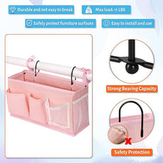 Loghot Bedside Caddy/Bedside Storage Bag Hanging Organizer for Bunk and Hospital Beds,Dorm Rooms Bed Rails,Can be Placed Glasses,Books,Mobile Phones,Keys (New Pink-1)